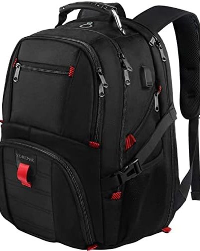 YOREPEK Travel Backpack, 50L Extra Large Laptop Backpacks for Men Women, Water Resistant College Backpack Airline Approved Business Work Bag with USB Charging Port Fits 17 Inch Computer, Black