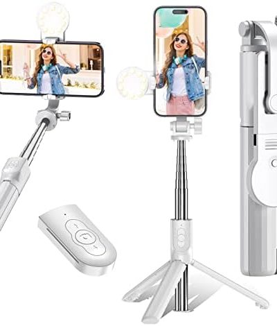 IEVICRE Selfie Stick Tripod, 43'' Extendable Selfie Stick with Light, Wireless Remote Bluetooth Stainless Selfie Stick for iPhone 14 13 12 11 Pro XS Max XR X 8 7, Android and Smartphone