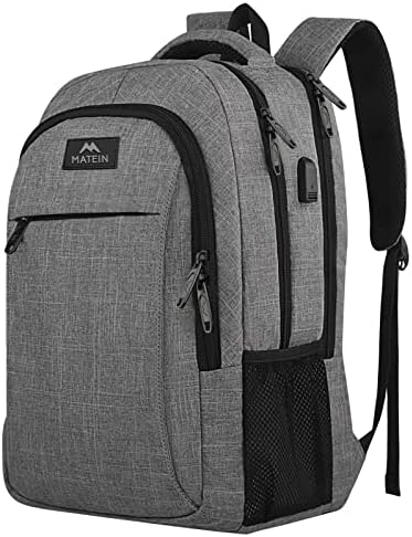 MATEIN Travel Laptop Backpack, Business Anti Theft Slim Durable Laptop Backpack with USB Charging Port, Water Resistant College Bag Computer Bag Gifts for Men & Women Fits 15.6 Inch Notebook, Grey